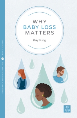 Front cover of Why Baby Loss Matters. The cover is light blue, and has the title in a white box. Underneath are images of people within teardrops.